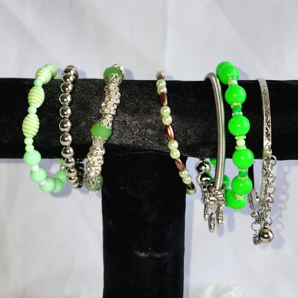 Diva Stack Green and Silver Bracelets NWOT